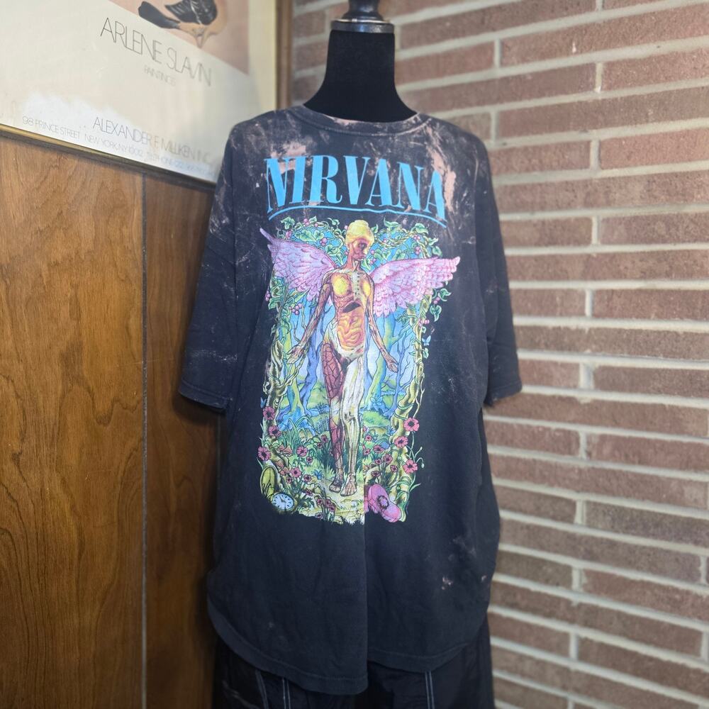Nirvana In Utero Bleach Dye Graphic T Shirt Mens XL Spencers Custom Distressed - Picture 2 of 5